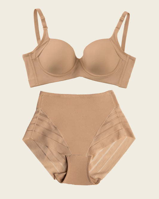 High Profile Bra + Stripe Undetectable Panty in Golden Beige